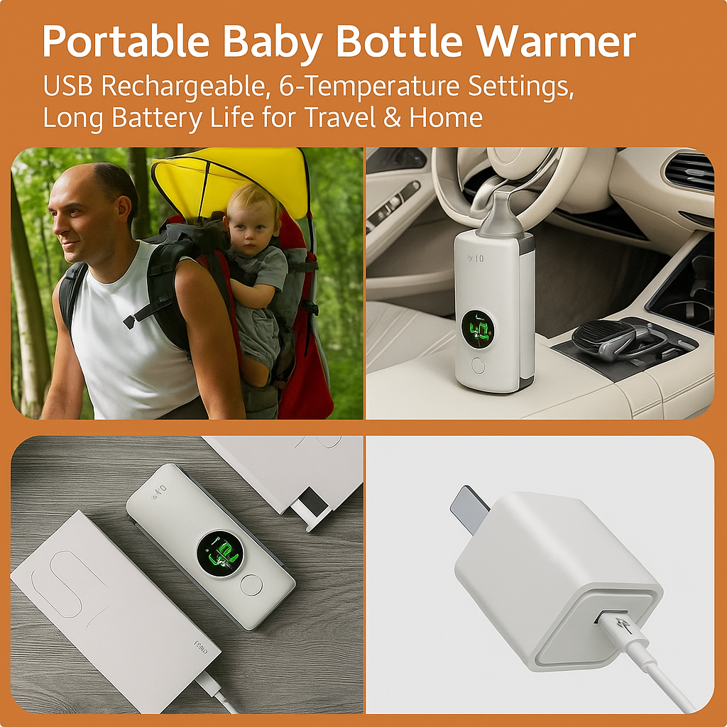 Portable Baby Bottle Warmer – USB Rechargeable, 6-Temperature Settings, Long Battery Life for Travel & Home - ZILVUS