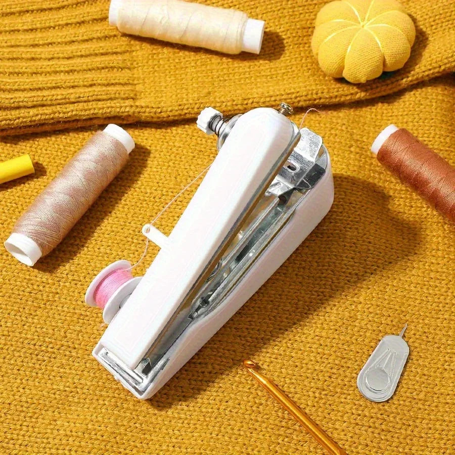 6/set White Mini Handheld Sewing Machine with 5 Spools Colorful Thread Portable Manual Quick Fix for Clothes DIY Crafts JXB - ZILVUS