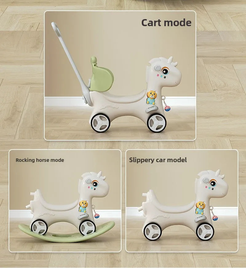 Large Rocking Horse Toy with Music – Multi-Purpose Baby Rocking Cart for 1–5 Years Old | Indoor & Outdoor Ride-On Toy - ZILVUS