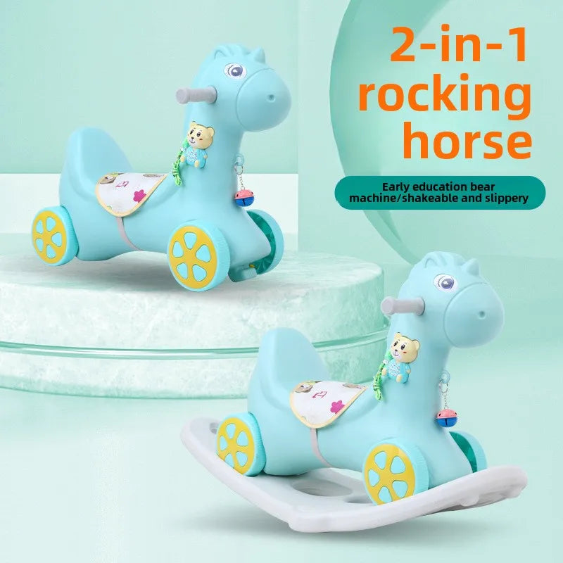 Large Rocking Horse Toy with Music – Multi-Purpose Baby Rocking Cart for 1–5 Years Old | Indoor & Outdoor Ride-On Toy - ZILVUS