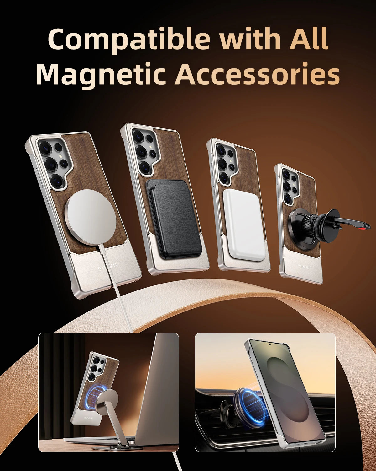 Wood and Metal Magnetic Phone Case – Shockproof for Samsung S25 Ultra - ZILVUS