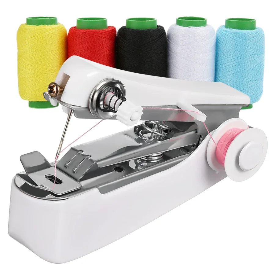 6/set White Mini Handheld Sewing Machine with 5 Spools Colorful Thread Portable Manual Quick Fix for Clothes DIY Crafts JXB - ZILVUS