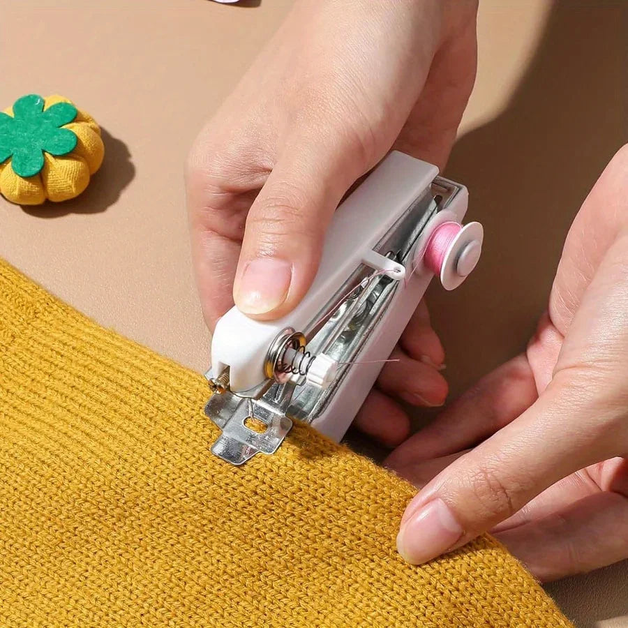 6/set White Mini Handheld Sewing Machine with 5 Spools Colorful Thread Portable Manual Quick Fix for Clothes DIY Crafts JXB - ZILVUS