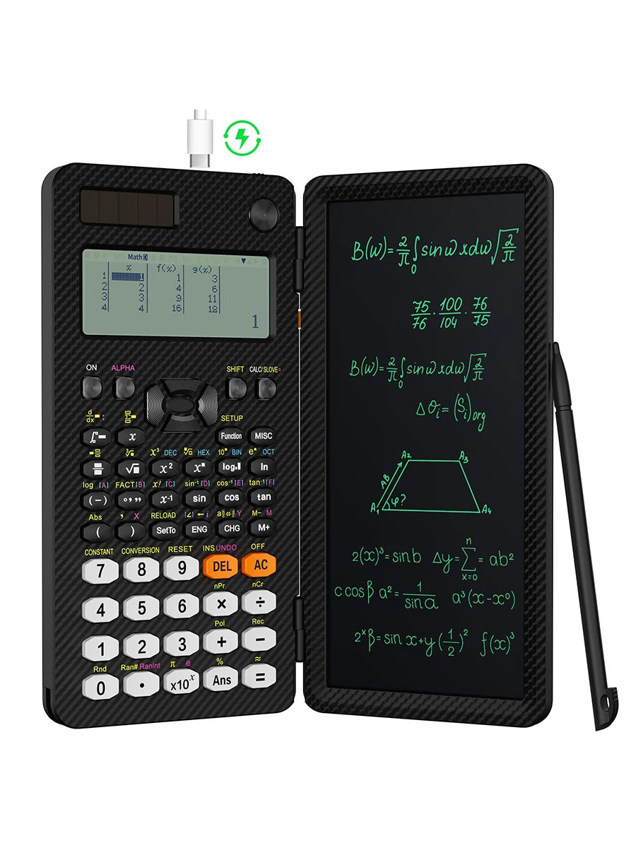2-in-1 Rechargeable Scientific Calculator with LCD Writing Pad & Stylus - ZILVUS