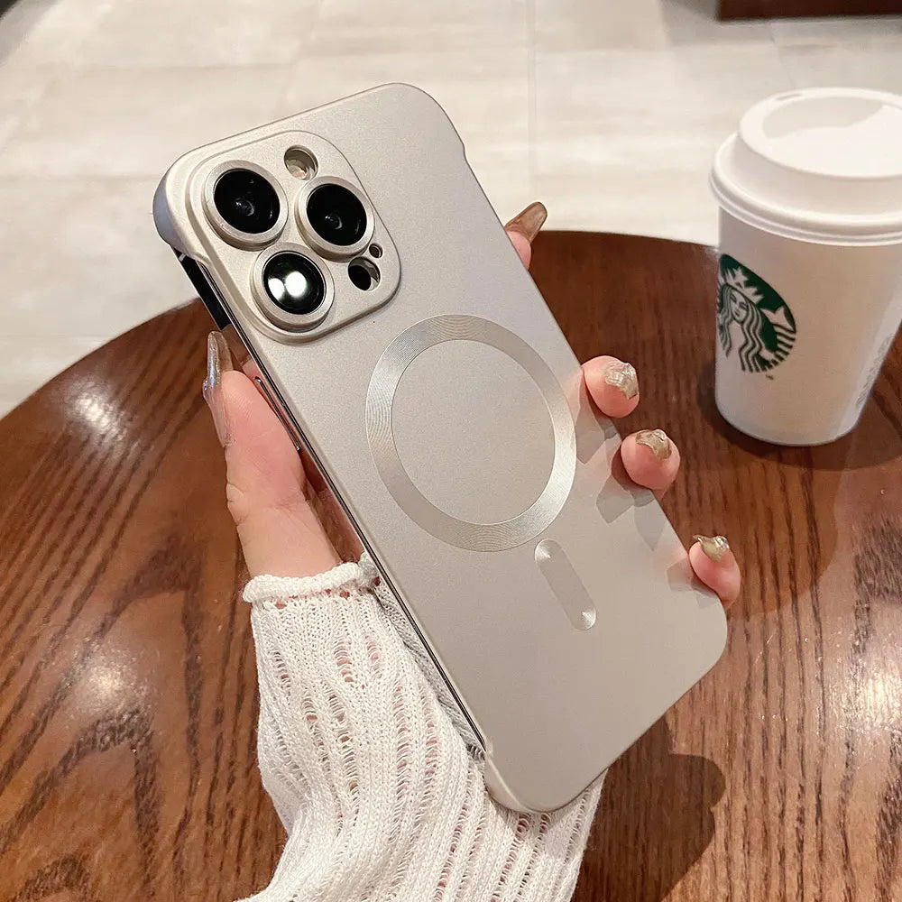 Natural titanium borderless plating magsafe phone case for iPhone 16 15 14 13 12 Case