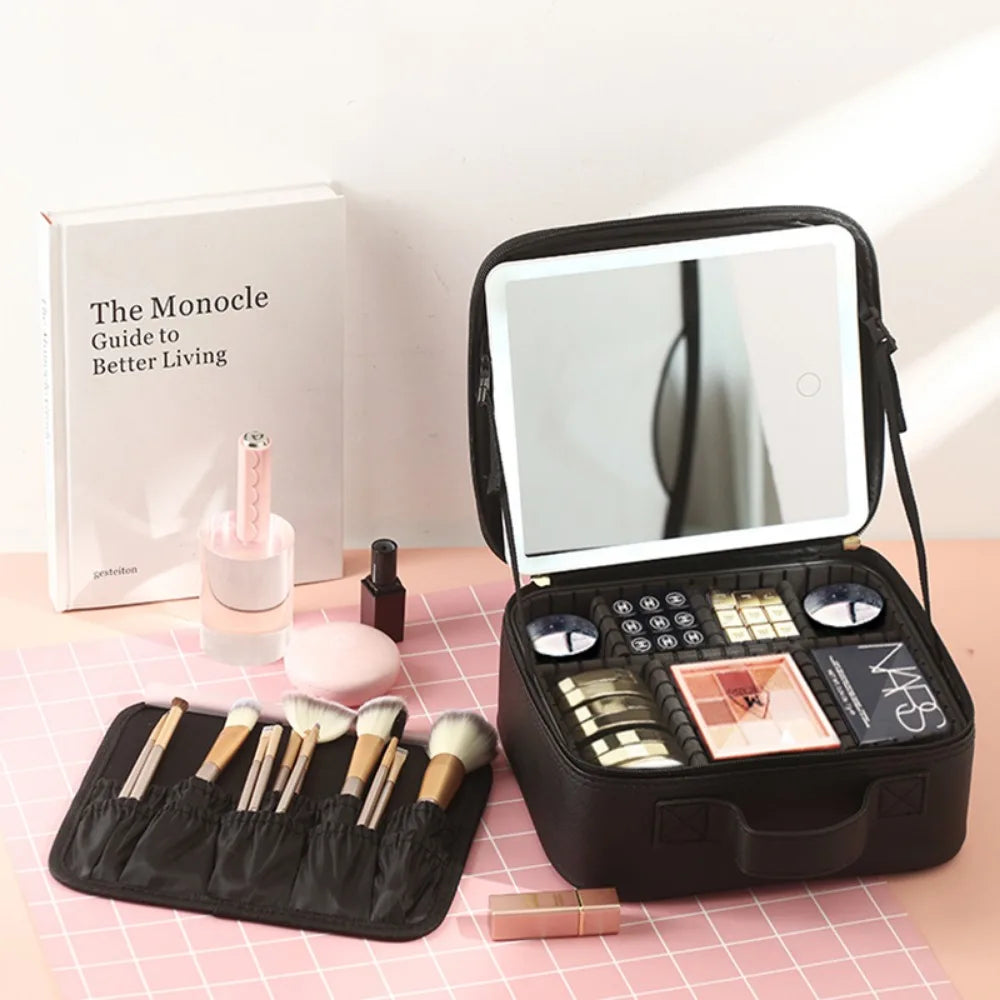 Lighted Travel Makeup Bag with Mirror – LED Cosmetic Case - ZILVUS