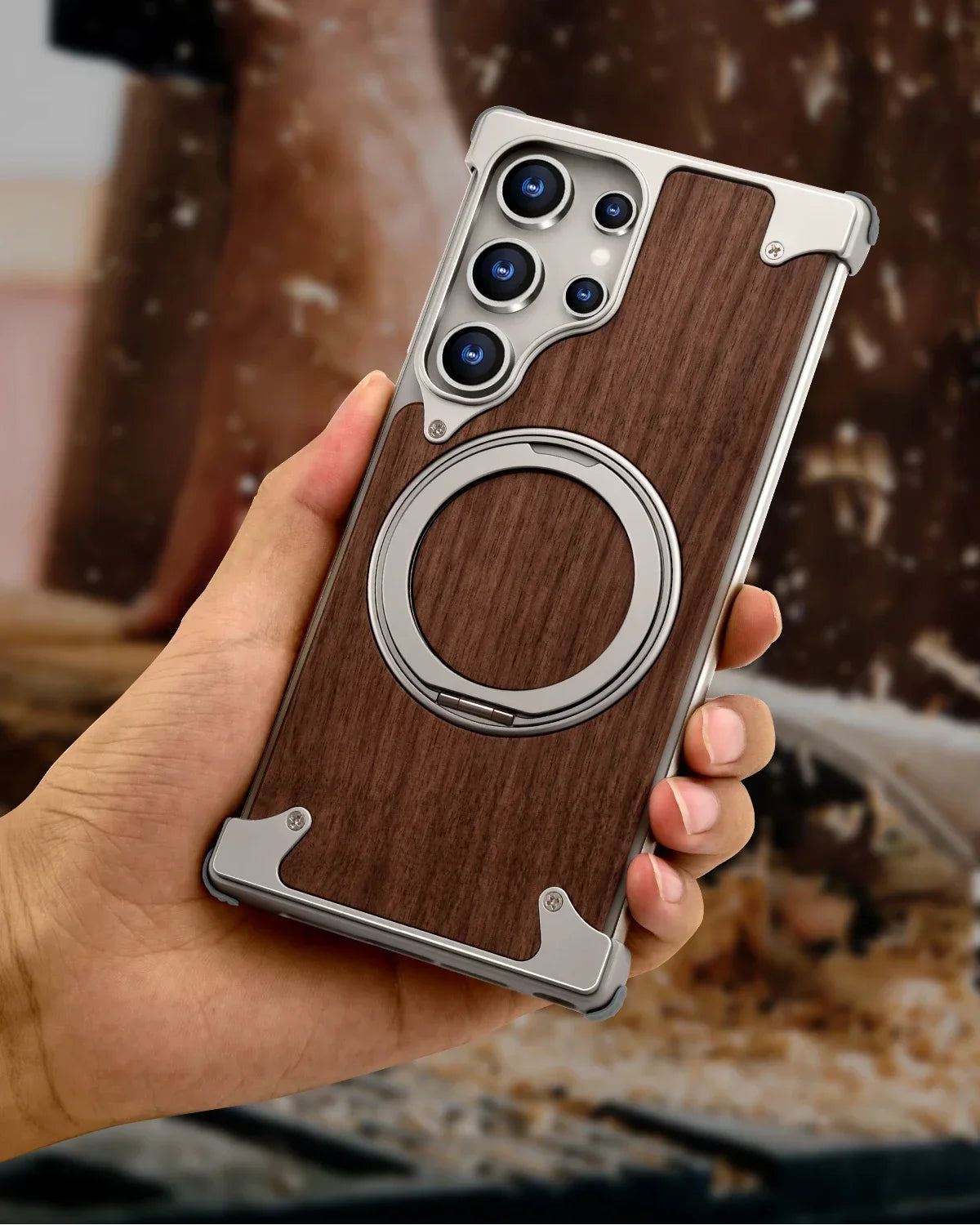 Wood Magnetic Phone Case with 360° Ring Stand for Samsung S25/S24 Ultra - ZILVUS