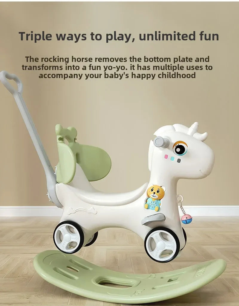 Large Rocking Horse Toy with Music – Multi-Purpose Baby Rocking Cart for 1–5 Years Old | Indoor & Outdoor Ride-On Toy - ZILVUS