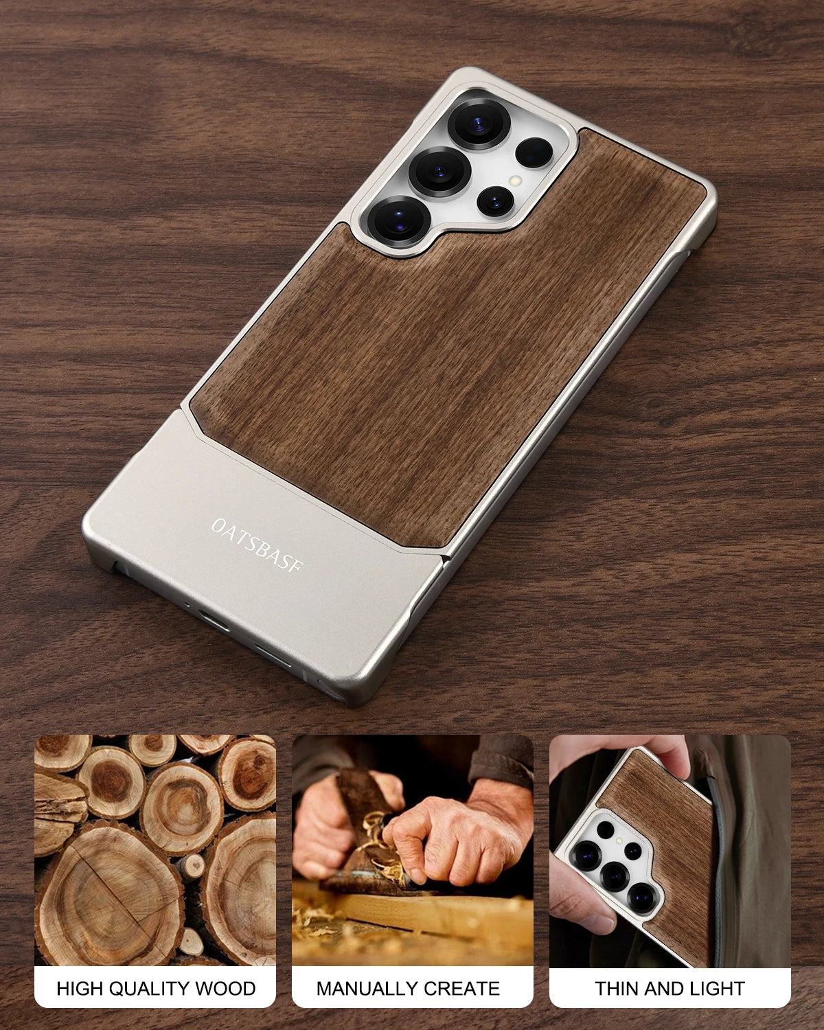 Wood and Metal Magnetic Phone Case – Shockproof for Samsung S25 Ultra - ZILVUS