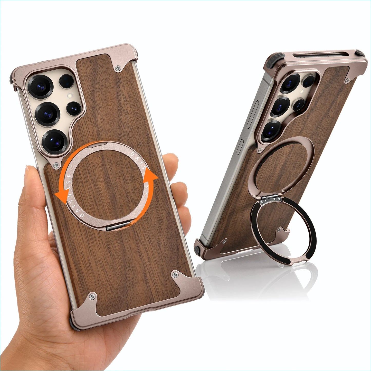 Wood Magnetic Phone Case with 360° Ring Stand for Samsung S25/S24 Ultra - ZILVUS