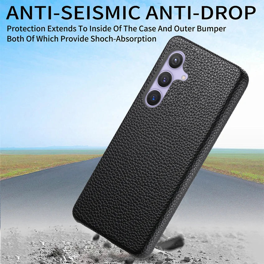 Luxury Litchi Grain Leather Case For Samsung Galaxy S-23 & 24 Series Slim Phone Back Cover - ZILVUS