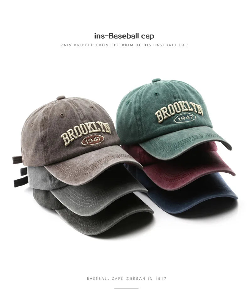 Retro brooklyn Letter Embroidery Baseball Caps Spring Summer Men Women Cotton Adjustable Casual Hat Hip Hop Streetwear Sun Hats - ZILVUS