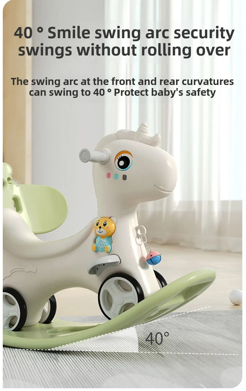 Large Rocking Horse Toy with Music – Multi-Purpose Baby Rocking Cart for 1–5 Years Old | Indoor & Outdoor Ride-On Toy - ZILVUS