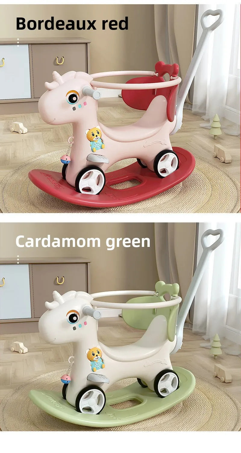 Large Rocking Horse Toy with Music – Multi-Purpose Baby Rocking Cart for 1–5 Years Old | Indoor & Outdoor Ride-On Toy - ZILVUS
