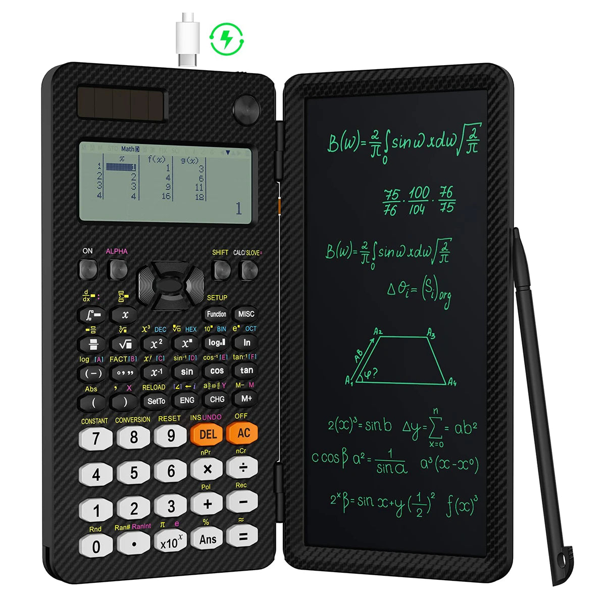2-in-1 Rechargeable Scientific Calculator with LCD Writing Pad & Stylus - ZILVUS