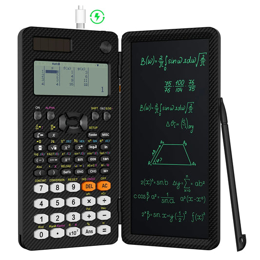 2-in-1 Rechargeable Scientific Calculator with LCD Writing Pad & Stylus - ZILVUS