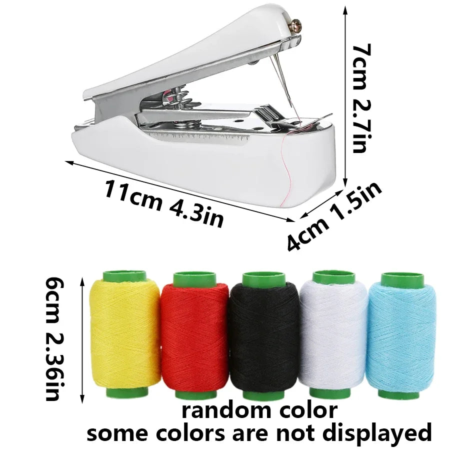 6/set White Mini Handheld Sewing Machine with 5 Spools Colorful Thread Portable Manual Quick Fix for Clothes DIY Crafts JXB - ZILVUS
