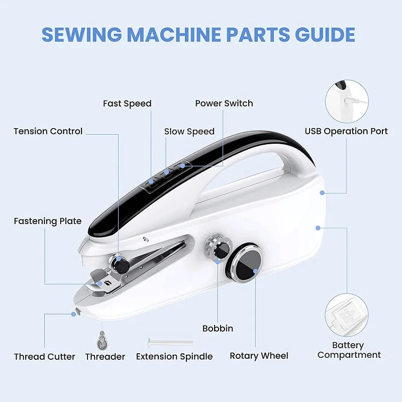 Mini Electric Handheld Sewing Machine 2-Speed Stitcher - ZILVUS