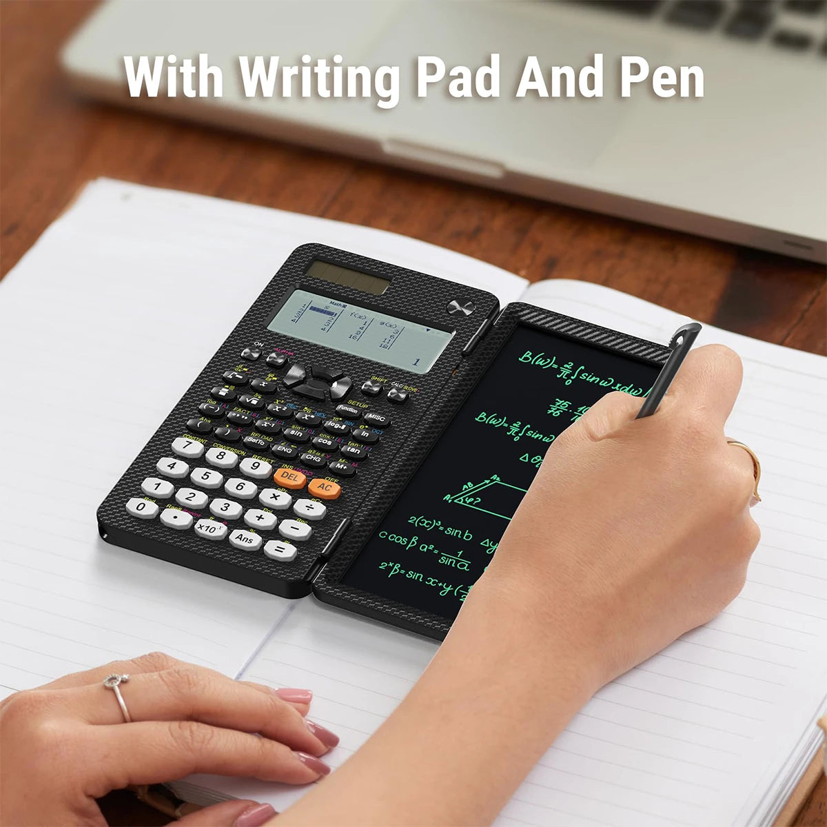 2-in-1 Rechargeable Scientific Calculator with LCD Writing Pad & Stylus - ZILVUS