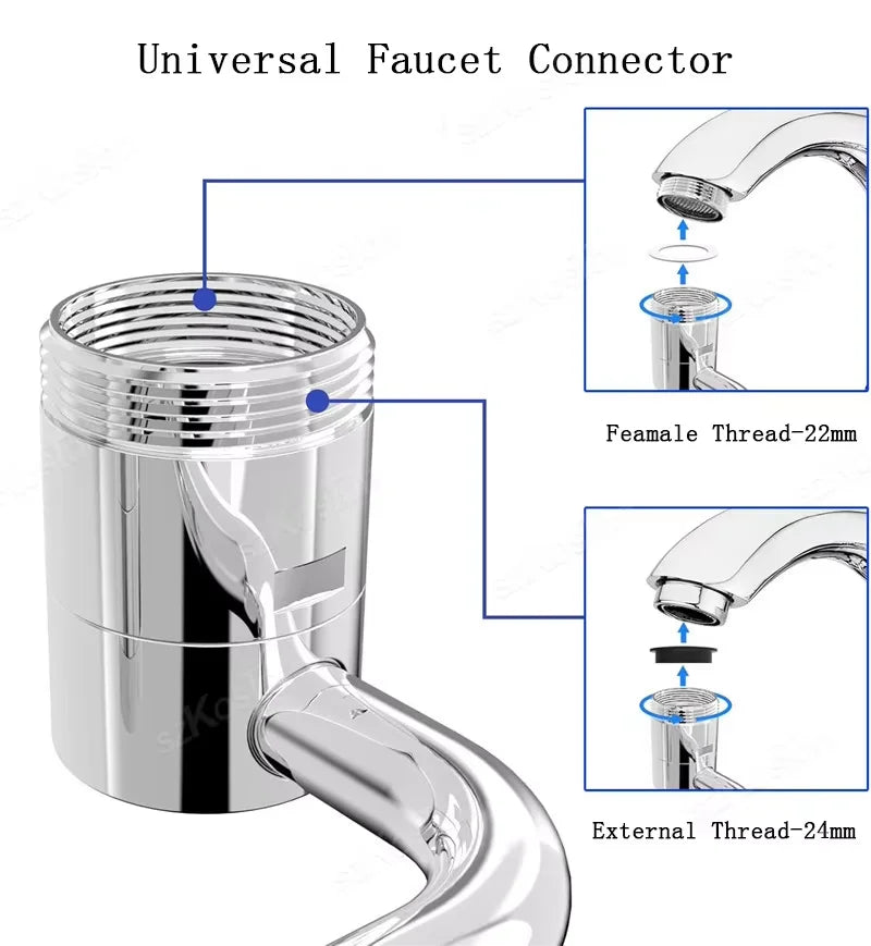 Rotating Splash-Proof Kitchen Faucet Extender | Dual Water Flow Tap Adapter - ZILVUS