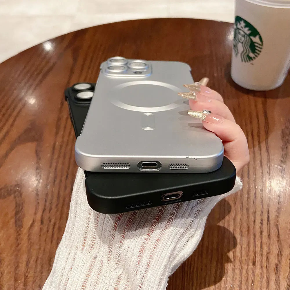 Natural titanium borderless plating magsafe phone case for iPhone 16 15 14 13 12 Case