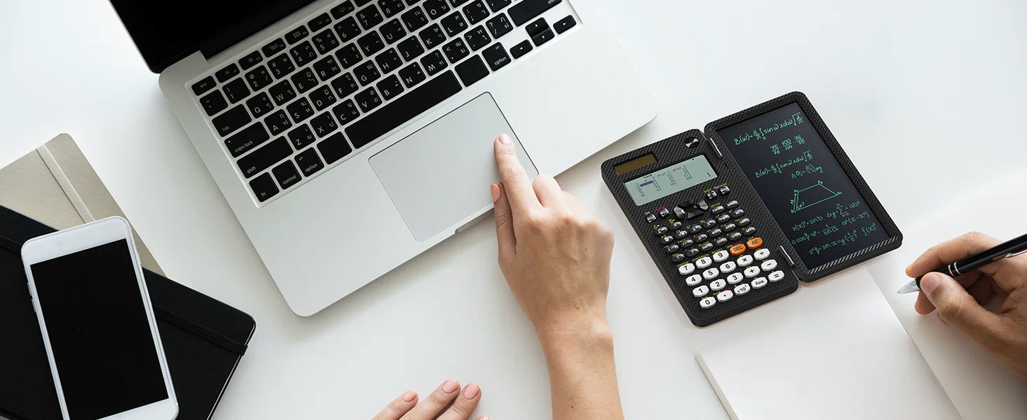 2-in-1 Rechargeable Scientific Calculator with LCD Writing Pad & Stylus - ZILVUS