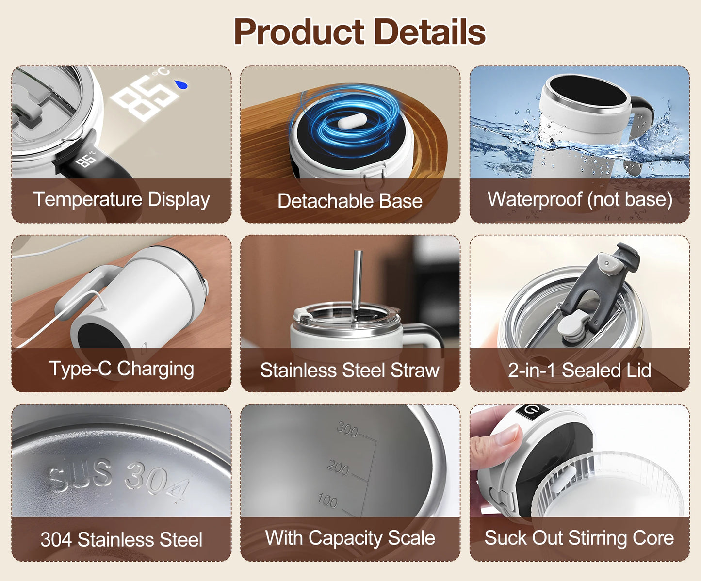 Automatic Self-Stirring Mug with LED Display – 380ml USB Cup - ZILVUS