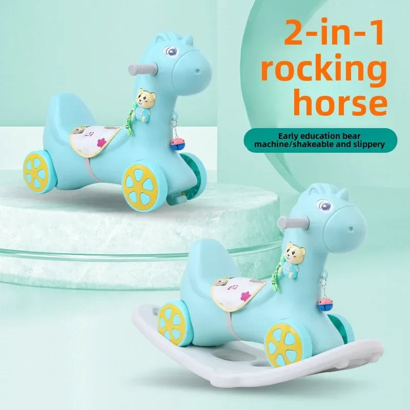 Large Rocking Horse Toy with Music – Multi-Purpose Baby Rocking Cart for 1–5 Years Old | Indoor & Outdoor Ride-On Toy - ZILVUS