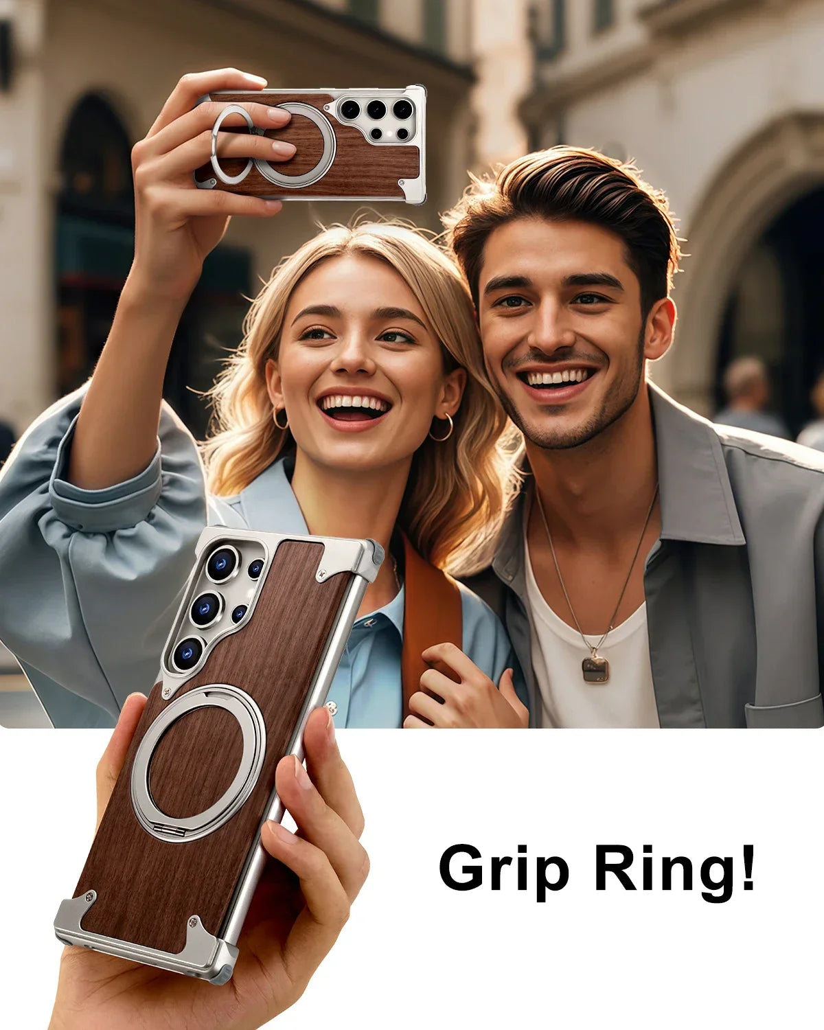 Wood Magnetic Phone Case with 360° Ring Stand for Samsung S25/S24 Ultra - ZILVUS