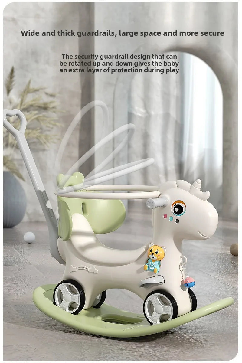 Large Rocking Horse Toy with Music – Multi-Purpose Baby Rocking Cart for 1–5 Years Old | Indoor & Outdoor Ride-On Toy - ZILVUS