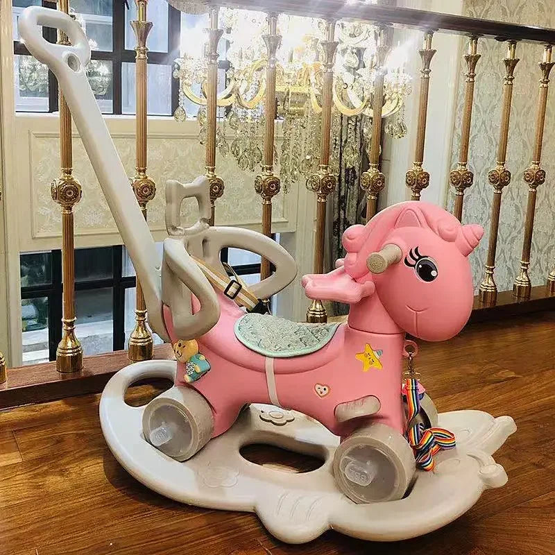 Large Rocking Horse Toy with Music – Multi-Purpose Baby Rocking Cart for 1–5 Years Old | Indoor & Outdoor Ride-On Toy - ZILVUS