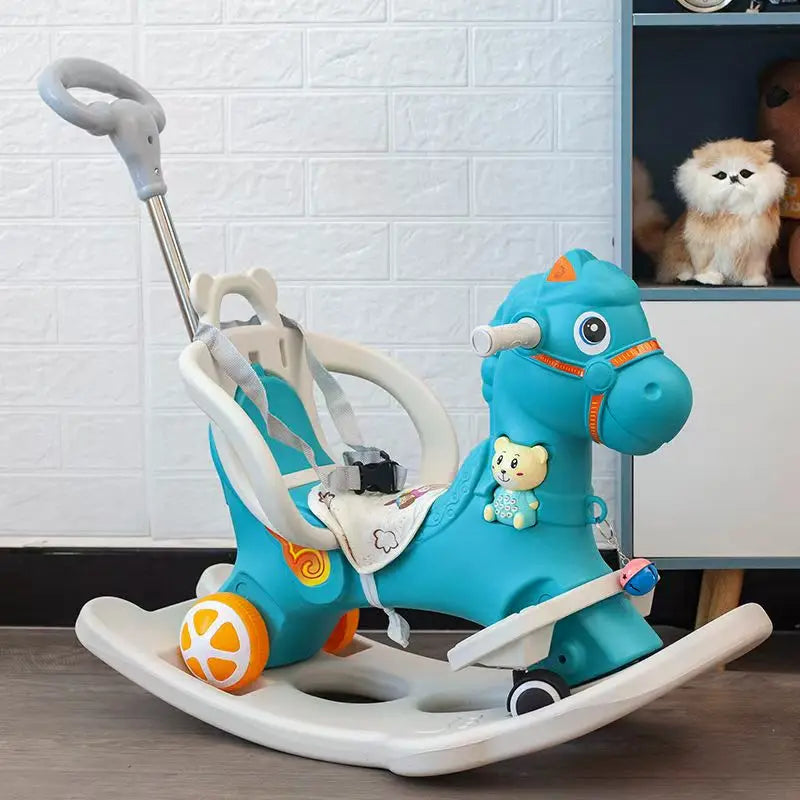 Large Rocking Horse Toy with Music – Multi-Purpose Baby Rocking Cart for 1–5 Years Old | Indoor & Outdoor Ride-On Toy - ZILVUS