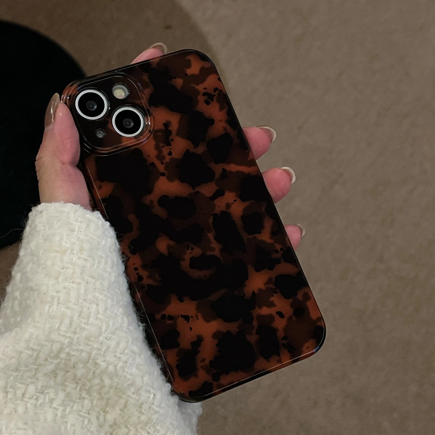 Stylish Dark Color Tortoiseshell Amber Soft Glossy Cover Case for iPhone 16 15 14 13 12  Series