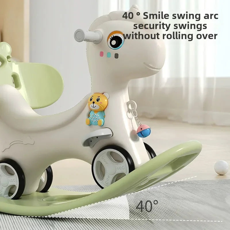 Large Rocking Horse Toy with Music – Multi-Purpose Baby Rocking Cart for 1–5 Years Old | Indoor & Outdoor Ride-On Toy - ZILVUS