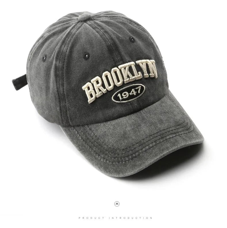Retro brooklyn Letter Embroidery Baseball Caps Spring Summer Men Women Cotton Adjustable Casual Hat Hip Hop Streetwear Sun Hats - ZILVUS
