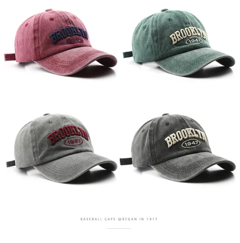Retro brooklyn Letter Embroidery Baseball Caps Spring Summer Men Women Cotton Adjustable Casual Hat Hip Hop Streetwear Sun Hats - ZILVUS