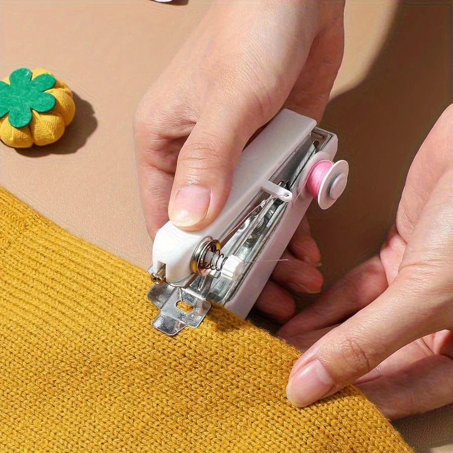 6/set White Mini Handheld Sewing Machine with 5 Spools Colorful Thread Portable Manual Quick Fix for Clothes DIY Crafts JXB - ZILVUS
