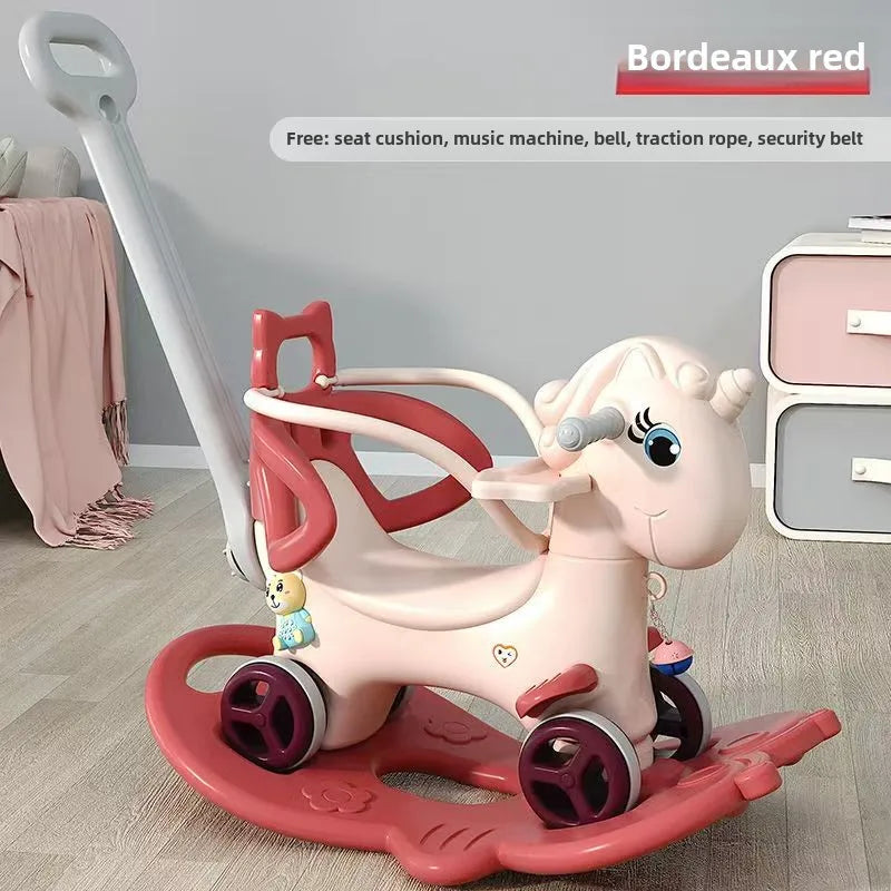 Large Rocking Horse Toy with Music – Multi-Purpose Baby Rocking Cart for 1–5 Years Old | Indoor & Outdoor Ride-On Toy - ZILVUS