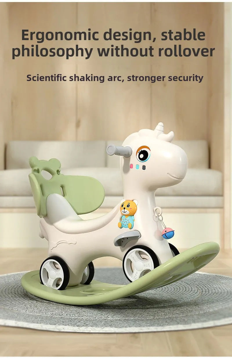 Large Rocking Horse Toy with Music – Multi-Purpose Baby Rocking Cart for 1–5 Years Old | Indoor & Outdoor Ride-On Toy - ZILVUS