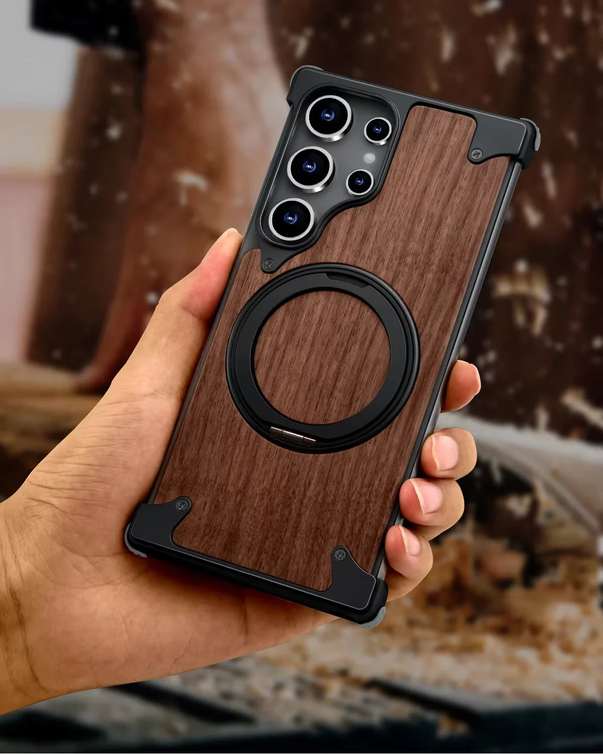 Wood Magnetic Phone Case with 360° Ring Stand for Samsung S25/S24 Ultra - ZILVUS