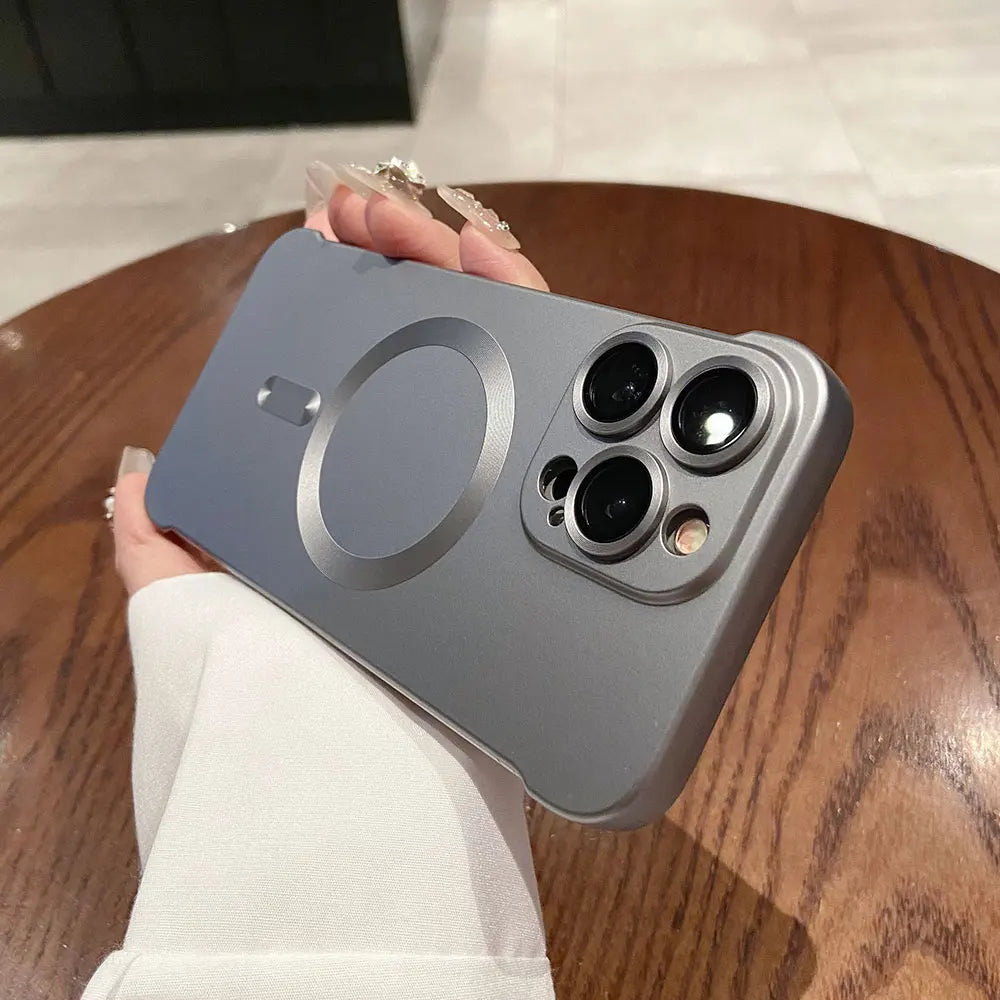 Natural titanium borderless plating magsafe phone case for iPhone 16 15 14 13 12 Case