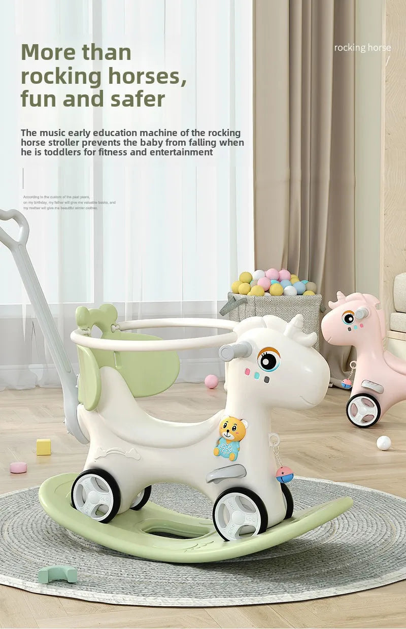 Large Rocking Horse Toy with Music – Multi-Purpose Baby Rocking Cart for 1–5 Years Old | Indoor & Outdoor Ride-On Toy - ZILVUS
