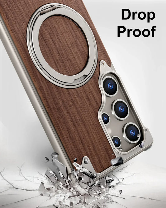 Wood Magnetic Phone Case with 360° Ring Stand for Samsung S25/S24 Ultra - ZILVUS