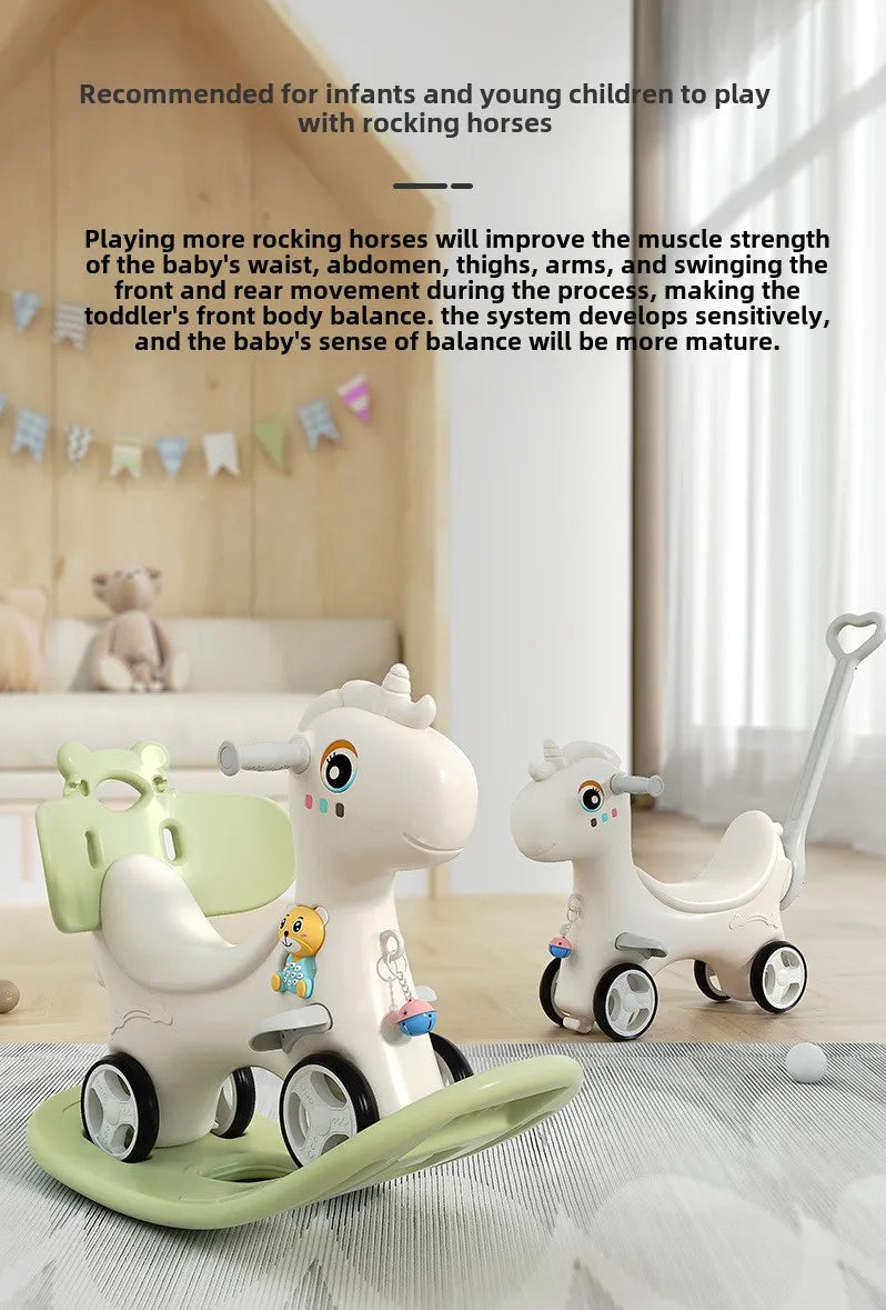 Large Rocking Horse Toy with Music – Multi-Purpose Baby Rocking Cart for 1–5 Years Old | Indoor & Outdoor Ride-On Toy - ZILVUS