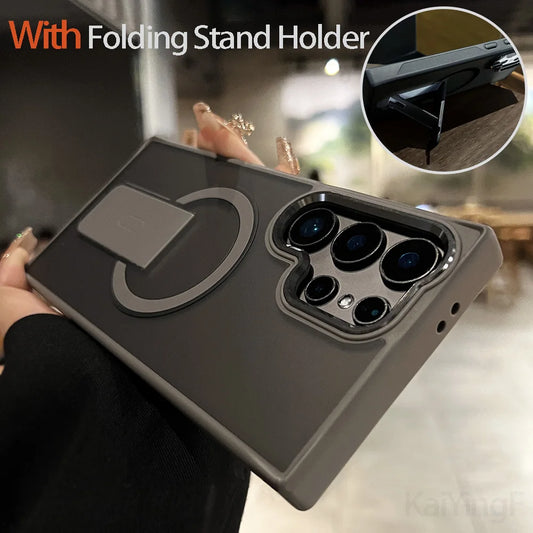 Magnetic Matte Phone Case with Holder – Shockproof for Samsung S25/S24/S23 - ZILVUS