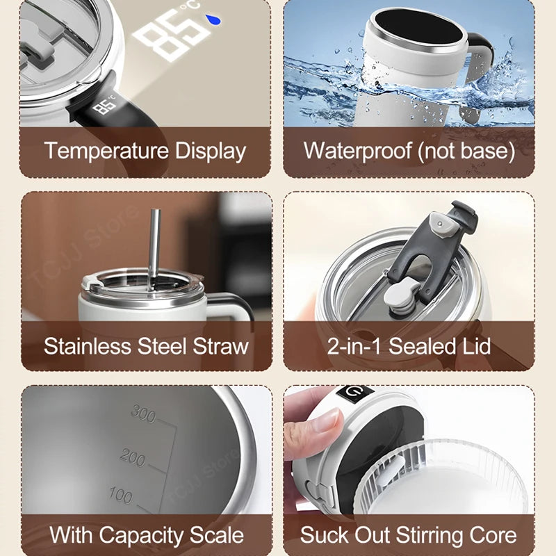 Automatic Self-Stirring Mug with LED Display – 380ml USB Cup - ZILVUS