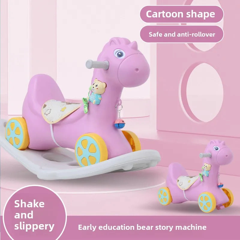 Large Rocking Horse Toy with Music – Multi-Purpose Baby Rocking Cart for 1–5 Years Old | Indoor & Outdoor Ride-On Toy - ZILVUS