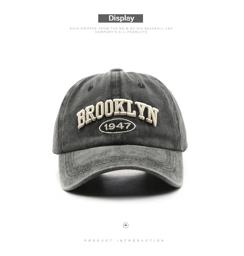 Retro brooklyn Letter Embroidery Baseball Caps Spring Summer Men Women Cotton Adjustable Casual Hat Hip Hop Streetwear Sun Hats - ZILVUS