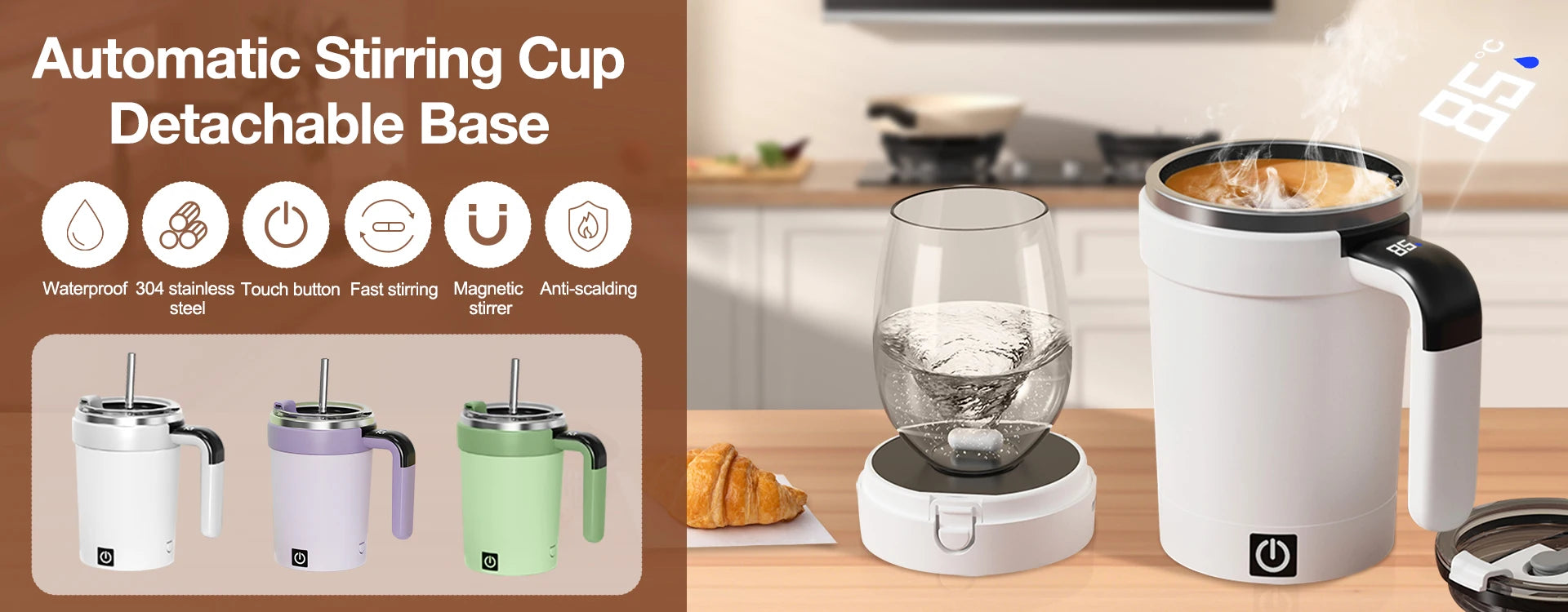 Automatic Self-Stirring Mug with LED Display – 380ml USB Cup - ZILVUS