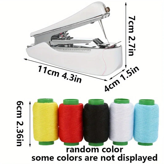 6/set White Mini Handheld Sewing Machine with 5 Spools Colorful Thread Portable Manual Quick Fix for Clothes DIY Crafts JXB - ZILVUS